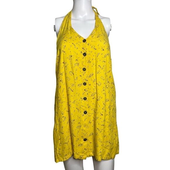 RVCA Floral Button Down Halter Dress Yellow Size Small - Picture 1 of 3